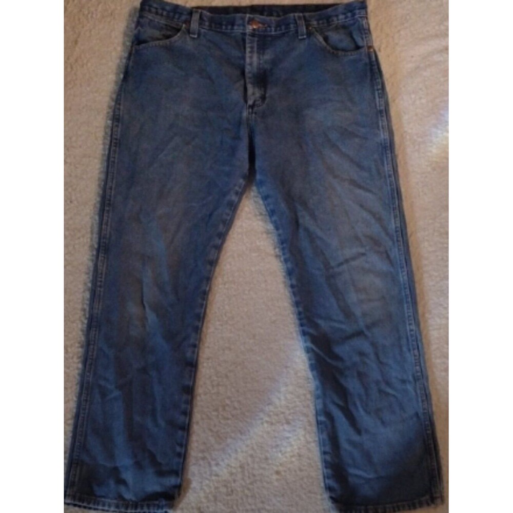 Wrangler 38 x 32 Straight Regular Fit Blue Jeans Workwear Casual y2k